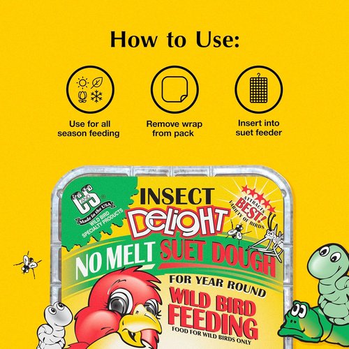C&S Insect Delight Suet Cakes - No Melt Formula for Wild Birds | 11.75 Ounces, Pack of 8
