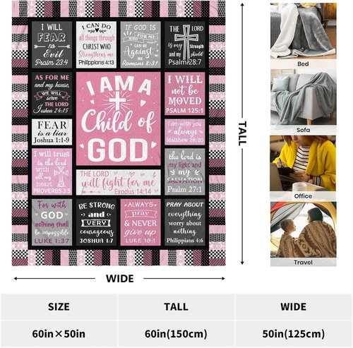 CUJUYO Christian Blanket for Women - Inspirational "I Am a Child of God" Design | 60"x50" Size