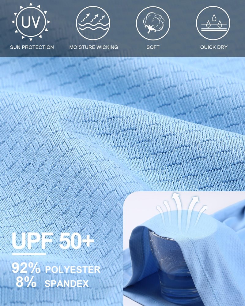 Roadbox Men's UPF 50+ UV Sun Protection Shirts, Lightweight Long Sleeve Water Swim Rash Guard for Fishing Running Hiking Blue