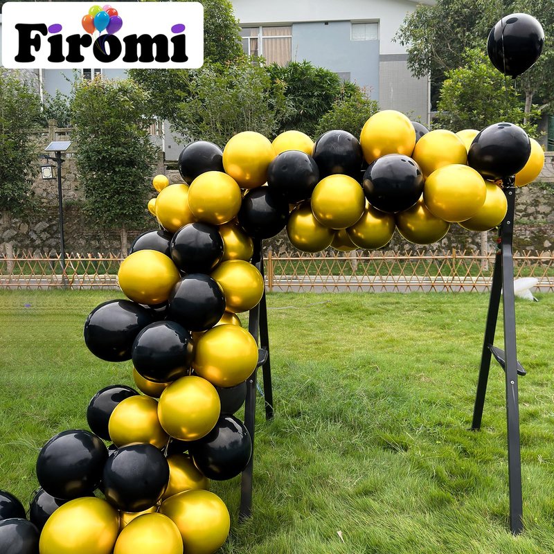 Firomi Black Balloons 12-inch 100 Pack Big Helium Round Black Metallic Thicken Latex Balloon for Birthday Party Balloons (with 3 Ribbons)