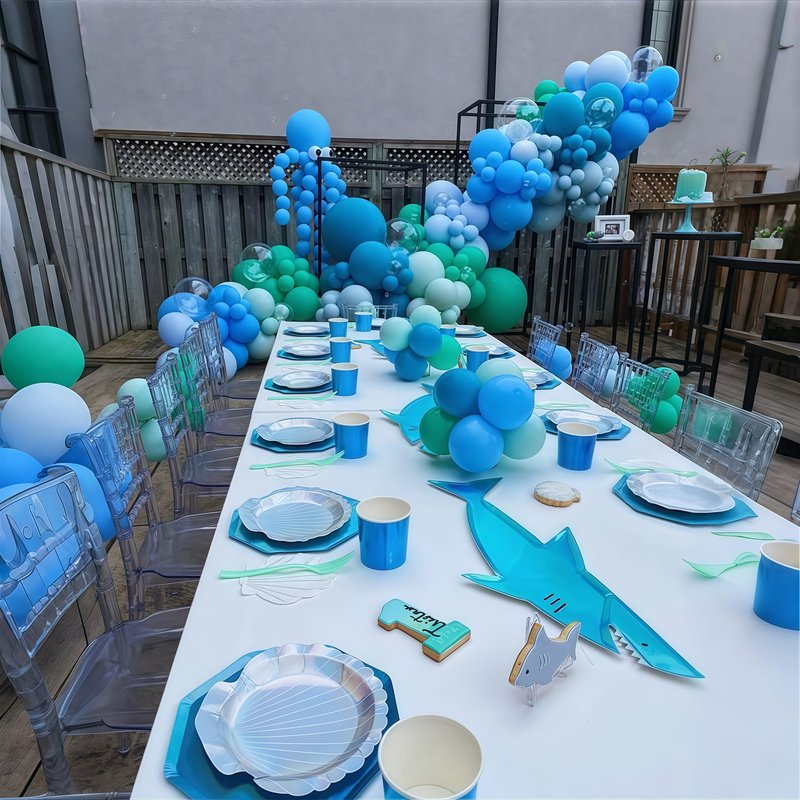 Blue Balloon Garland Arch Kit, 112 Pcs Pastel Baby Light Blue Royal Blue Slate Teal Blue Turquoise Metallic Green Under the Sea Balloon Arch Kit for Boys Ocean Birthday Baby Shower Party Decorations