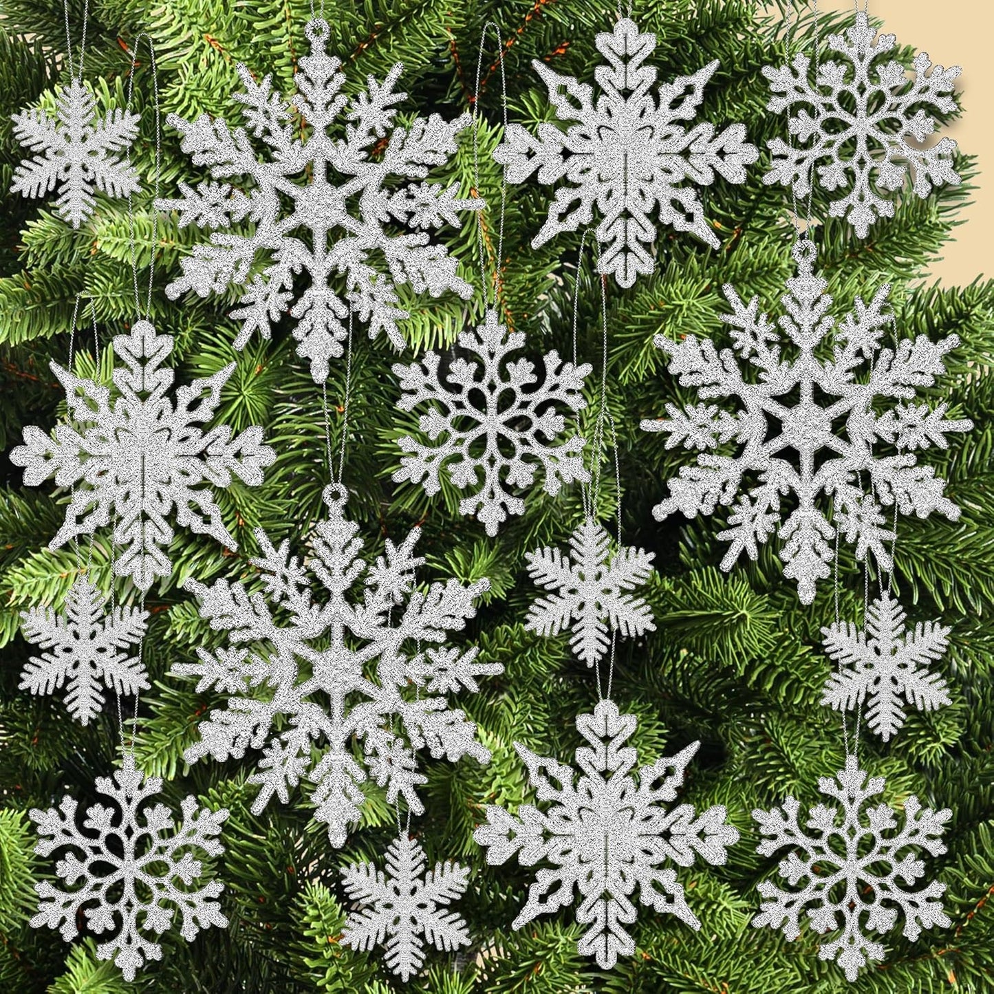 KatchOn Silver Snowflake Ornaments - Large Pack of 36 | Glittery Christmas Tree Decor | Winter Party Decorations