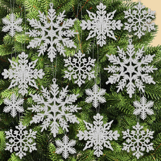KatchOn Silver Snowflake Ornaments - Large Pack of 36 | Glittery Christmas Tree Decor | Winter Party Decorations