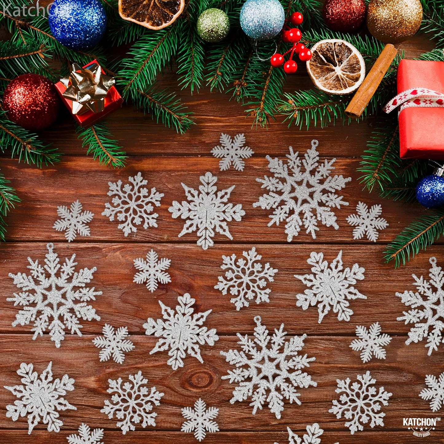 KatchOn Silver Snowflake Ornaments - Large Pack of 36 | Glittery Christmas Tree Decor | Winter Party Decorations