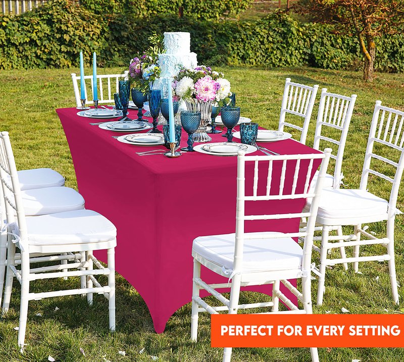 Utopia Kitchen Spandex Tablecloth 1 Pack [6FT, Fuchsia] Tight, Fitted, Washable and Wrinkle Resistant Stretch Rectangular Patio Table Cover for Event, Wedding, Banquet & Parties [72Lx30Wx30H Inch]