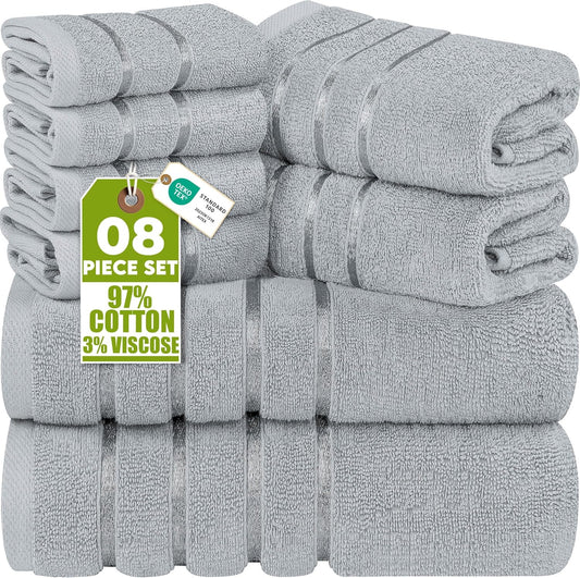 Utopia Towels 8-Piece Luxury Towel Set - Highly Absorbent 600 GSM Cotton | Cool Grey Bath, Hand & Wash Cloths