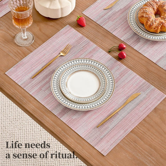 Leetaltree Misty Rose Placemats Set of 6 - Heat Resistant Non-Slip Place mats for Dining Table, Washable Durable PVC Vinyl Woven Table Mats（Misty Rose, 6）