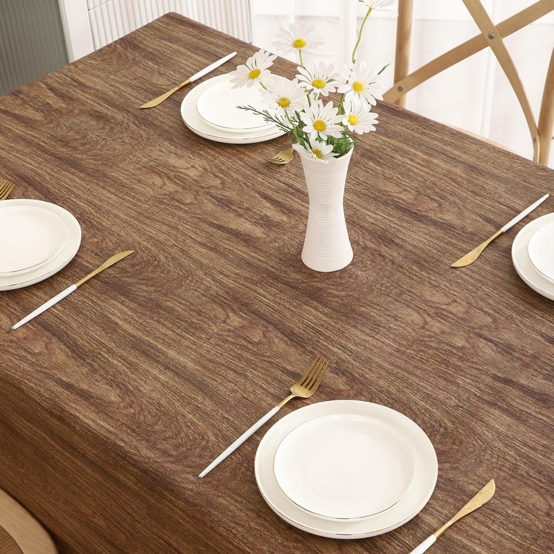 Walrus Heavy Duty Vinyl Tablecloth with Flannel Backing Waterproof Oil-Proof Plastic Table Cloth Stain-Resistant Wipeable Rectangle or Square Table Cover for Indoor and Outdoor (Wood, 52X70 Inch)