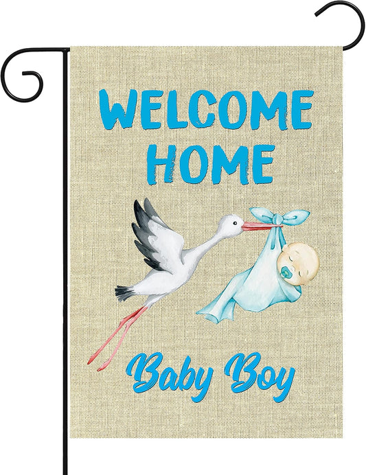 WATINC Welcome Home Baby Boy Garden Flag - Double-Sided Burlap Decor for Baby Showers | 12 x 18 Inch