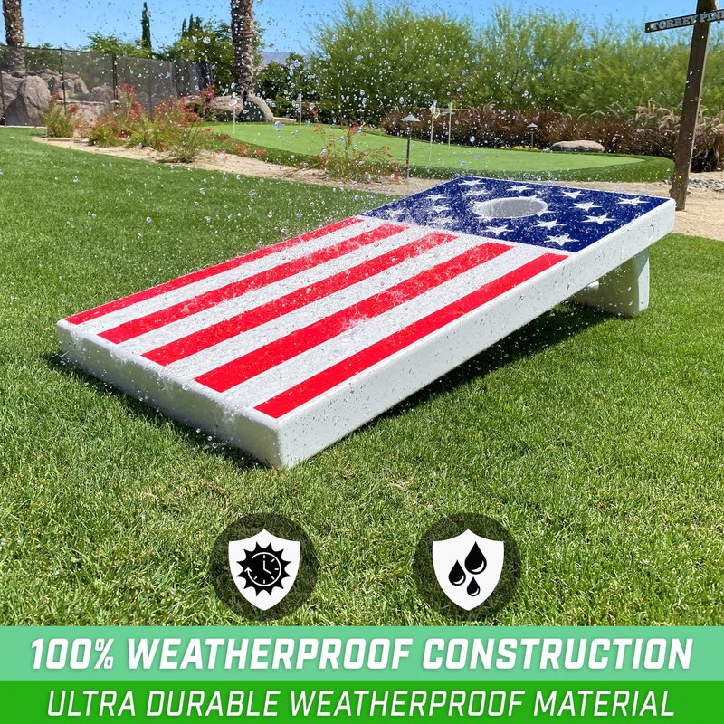 GoSports 4 ft x 2 ft All Weather Outdoor Cornhole Game Set - Heavy-Duty Plastic Weatherproof Boards Includes 8 Bean Bags & Game Rules