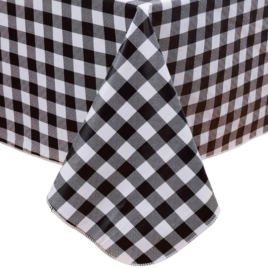 Heavy Duty Vinyl Tablecloth with Flannel Backing Waterproof Oil-Proof Plastic Table Cloth Stain-Resistant Wipeable Rectangle or Square Table Cover for Indoor and Outdoor (Black Checkered, 60x102 Inch)