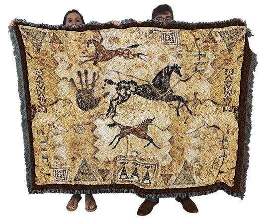 Pure Country Weavers Tlalocs Tribe Blanket by Cecilia Henle - Southwest Cave Rock Art - Gift Tapestry Throw Woven from Cotton - Made in The USA (72x54)