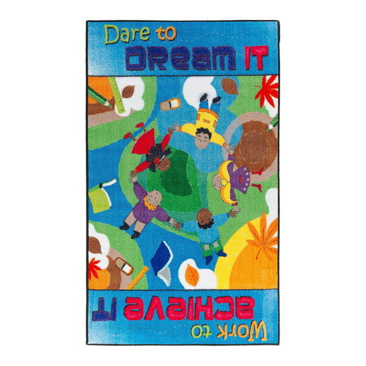 Flagship Carpets Dare to Dream Educational Rug for Children's Classroom Carpet, Home Learning Area Rug, Playroom or Kids Room Mat, 3' x 5', Blue